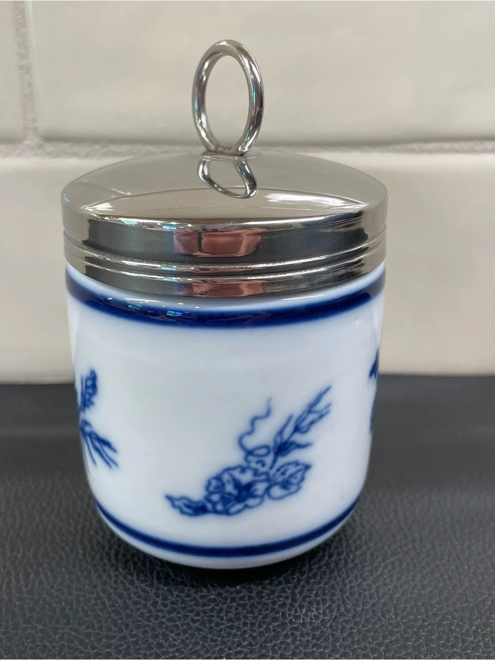 Williams Sonoma French Floral Blue and White Double Egg Coddler